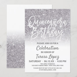 Chic White Silver Imitats Glitzer Ombre Quinceñera Einladung