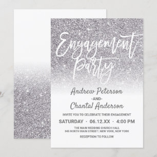 Chic White Silver Imitats Glitzer Ombre Verlobung Einladung