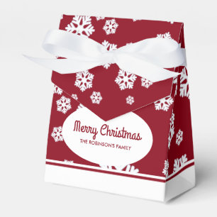 Chic White Snowflakes Nordic Pattern auf Dunkelrot Geschenkschachtel