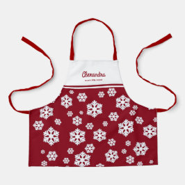 Chic White Snowflakes Nordic Pattern auf Dunkelrot Schürze