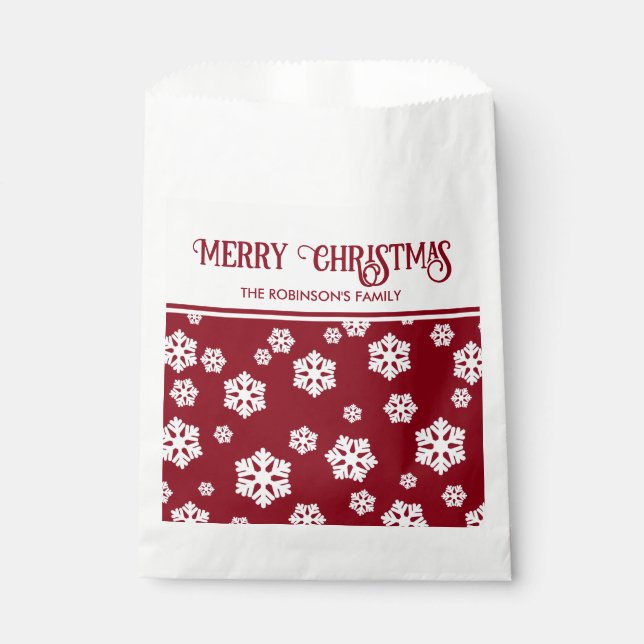 Chic White Snowflakes Nordic Pattern on Dark Red C Geschenktütchen (Vorderseite)