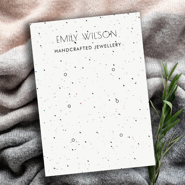 CHIC WHITE TERRAZZO TEXTURE 3 EARRING DISPLAY LOGO VISITENKARTE (Von Creator hochgeladen)