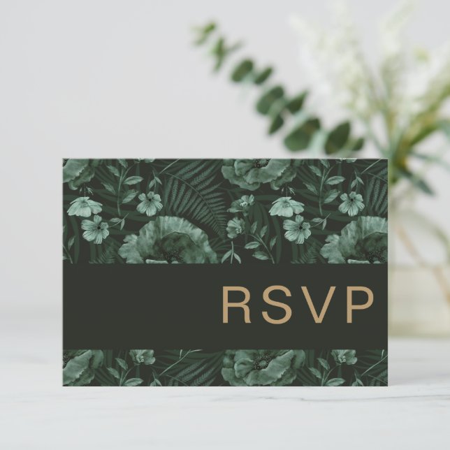 Chic Wild Blume Flasche Grüne Hochzeit RSVP Karte (Stehend Vorderseite)