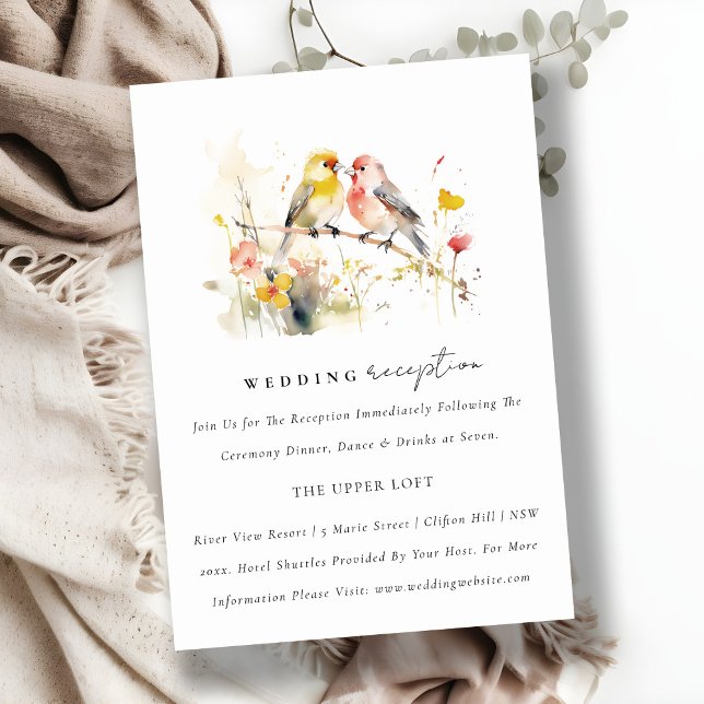 Chic Wild Botanical Love Birds Hochzeit Empfang Begleitkarte (Von Creator hochgeladen)