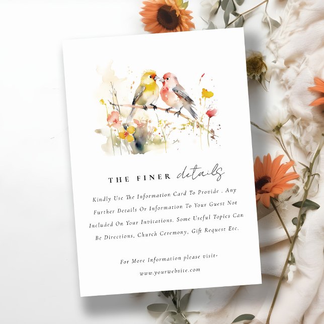Chic Wild Botanical Love Birds Hochzeitsdetails Begleitkarte (Von Creator hochgeladen)