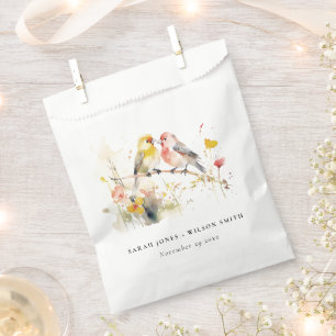 Chic Wild Botanical Watercolor Love Birds Wedding Geschenktütchen