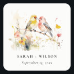 Chic Wild Botanical Watercolor Love Birds Wedding Quadratischer Aufkleber<br><div class="desc">Es ist sehr einfach,  mit Ihren persönlichen Daten zu personalisieren. Wenn Sie ein anderes passendes Produkt oder eine Anpassung benötigen,  wenden Sie sich bitte per E-Mail an Zazzle.</div>