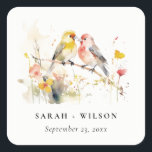 Chic Wild Botanical Watercolor Love Birds Wedding Quadratischer Aufkleber<br><div class="desc">Es ist sehr einfach,  mit Ihren persönlichen Daten zu personalisieren. Wenn Sie ein anderes passendes Produkt oder eine Anpassung benötigen,  wenden Sie sich bitte per E-Mail an Zazzle.</div>
