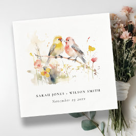 Chic Wild Botanical Watercolor Love Birds Wedding Serviette