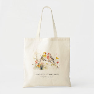 Chic Wild Botanical Watercolor Love Birds Wedding Tragetasche
