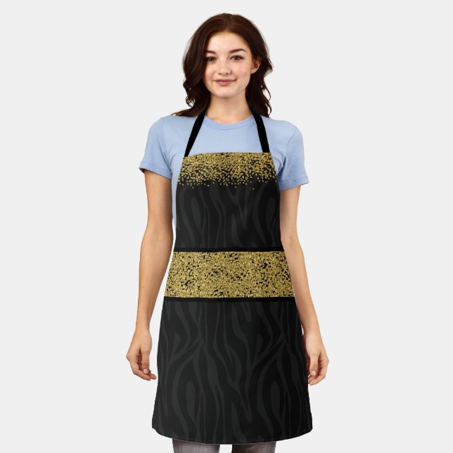 Chic Wild Zebra Muster Gold Glitzer Look Confetti Schürze (Getragen)