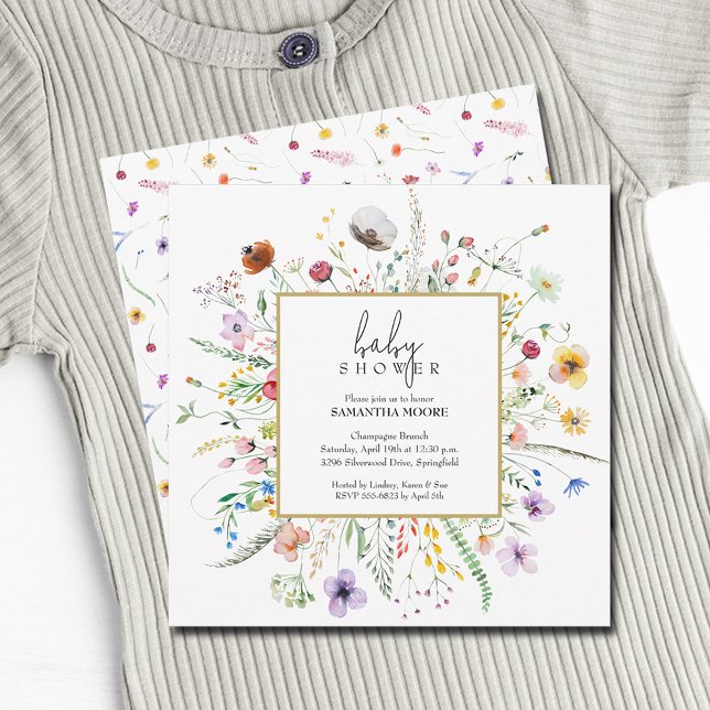 Chic Wildblume Baby Dusche Einladung (Chic Wildflower Baby Shower Square Invitations (see our description for note on postage))