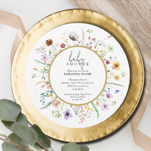 Chic Wildblume Baby Dusche rund Einladung