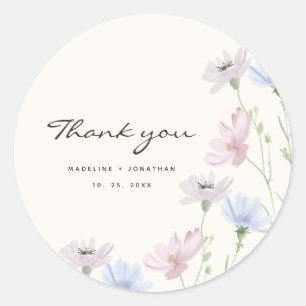 Chic Wildblume Boho Beige Wedding Runder Aufkleber