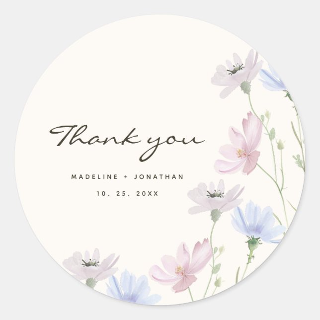Chic Wildblume Boho Beige Wedding Runder Aufkleber (Vorderseite)
