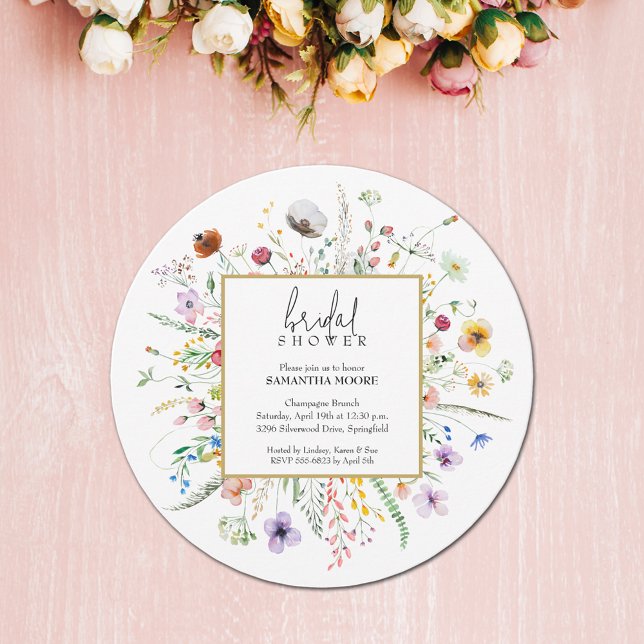 Chic Wildblume Brautparty Round Einladung (Chic Wildflower Bridal Shower Round Invitations - PRINTED and/or INSTANT DOWNLOAD)