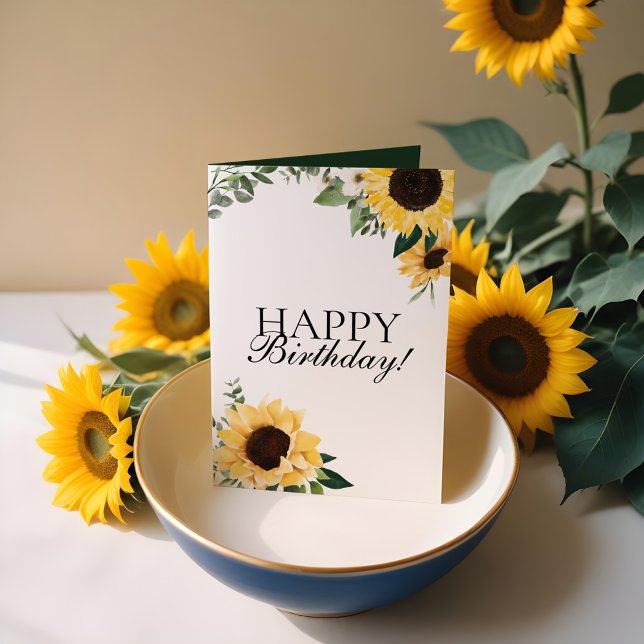 Chic Wildblume Gelbe Sonnenblume Happy Birthday Karte (Chic Wildflower Yellow Sunflower Happy Birthday Card)