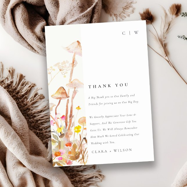 Chic Wildblume Pilz Herbst Botanische Hochzeit Dankeskarte (Von Creator hochgeladen)