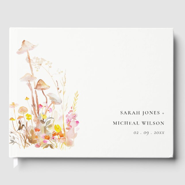 Chic Wildblume Pilz Herbst Botanische Hochzeit Gästebuch (Vorderseite)