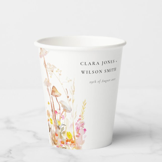 Chic Wildblume Pilz Herbst Botanische Hochzeit Pappbecher (Vorderseite)