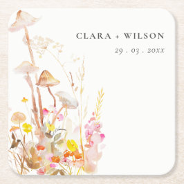 Chic Wildblume Pilz Herbst Botanische Hochzeit Rechteckiger Pappuntersetzer