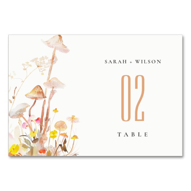 Chic Wildblume Pilz Herbst Botanische Hochzeit Tischnummer (Vorderseite)