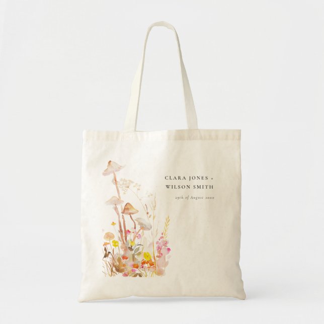 Chic Wildblume Pilz Herbst Botanische Hochzeit Tragetasche (Vorne)
