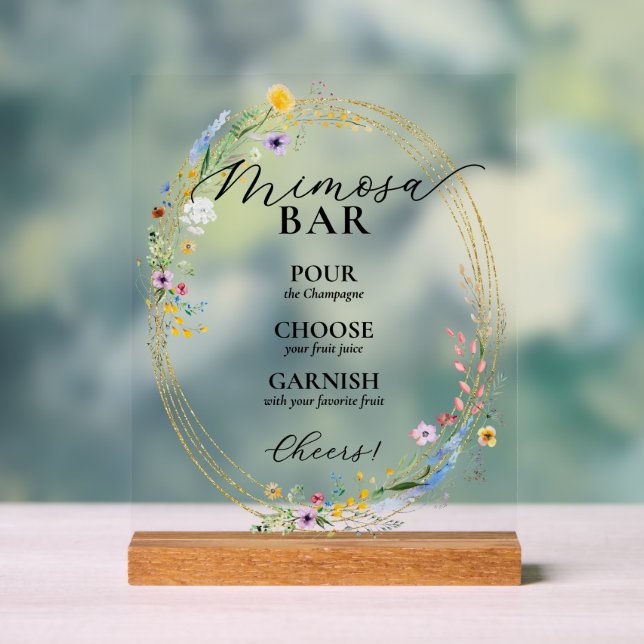 Chic Wildblumen Bridal Brunch Mimosa Bar Acrylschild (Neutral)