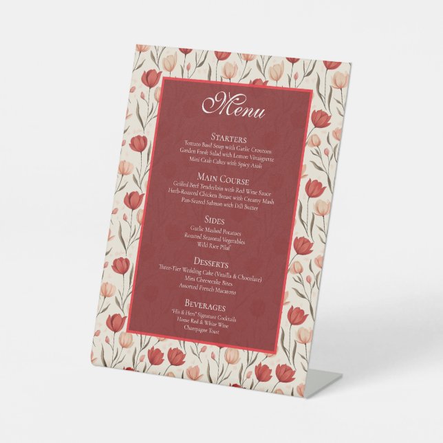 Chic Wildflower Tulip Minimalist Wedding Menus Sockelschild (Vorderseite)