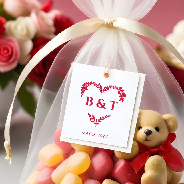 Chic Wildflowers & Branches Heart Shape Initials Gummistempel (Chic Wildflowers & Branches Heart Shape Initials Rubber Stamp.)