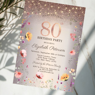 Chic Wildflowers Lichterkette 80. Geburtstag   Einladung