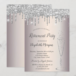Chic Wine Glass Silver Glitzer sinkt Pensionierung Einladung