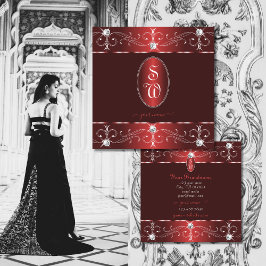 Chic Wine Red Burgund Verzierte Ornamente Initiale Quadratische Visitenkarte