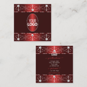 Chic Wine Red Burgundy Verzierte Ornamente mit Log Quadratische Visitenkarte