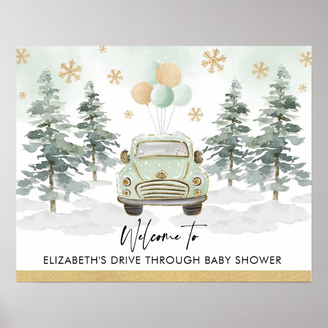 Chic Winter Holiday Drive Thru Baby Duschparade Poster (Vorne)