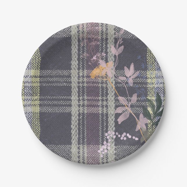 Chic Winter Karo Blumenbeete Kariert Bauernhof Pappteller (Vorderseite)