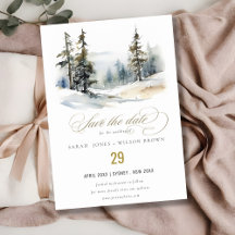 Chic Winter Pine Trees Schnee Landschaft Hochzeit