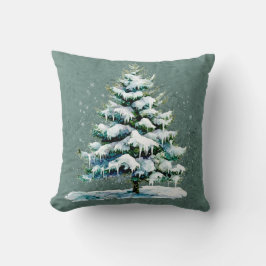 Chic Winter Watercolor Snowy Spruce Tree Monogram Kissen