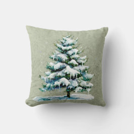 Chic Winter Watercolor Snowy Spruce Tree Monogram Kissen