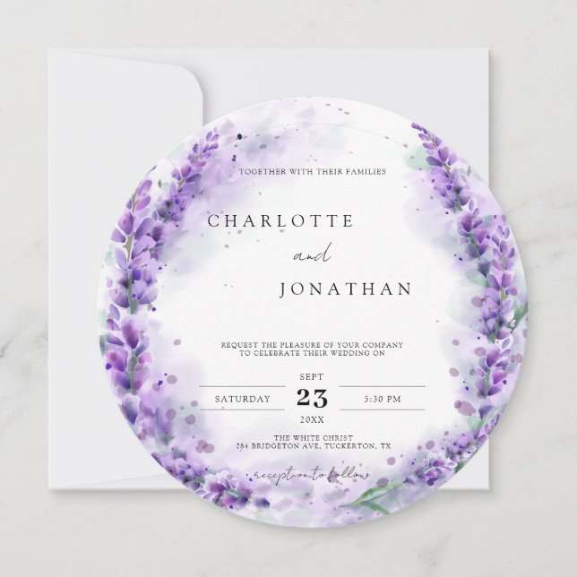 Chic Wisteria Lilac Floral Wreath Einzigartige Hoc Einladung (Vorderseite)