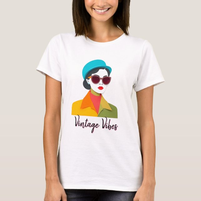 Chic Woman in Retro Paper Cut Art T-Shirt (Vorderseite)