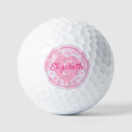 Chic Women's Pink Heart Name and Initial Monogram Golfball