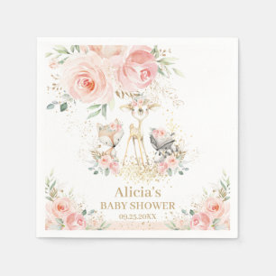 Chic Woodland Animals Blush Floral Baby Dusche Serviette