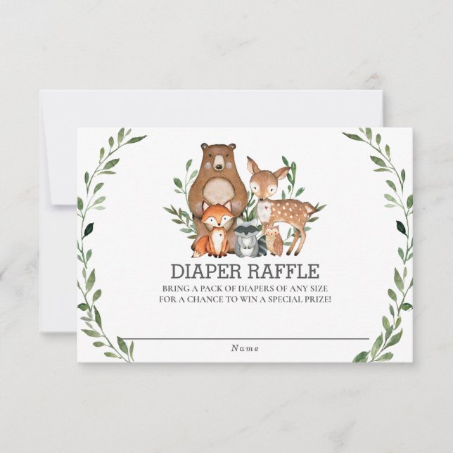 Chic Woodland Animals Greenerity Diaper Raffle Car Einladung (Vorderseite)
