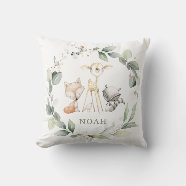 Chic Woodland Animals Greenery Baby Kinderzimmer Kissen (Vorderseite)