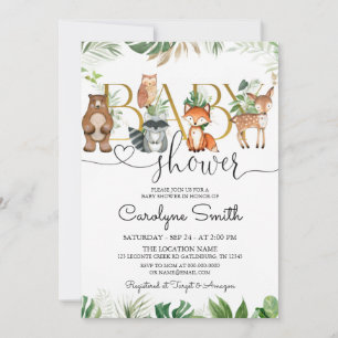 Chic Woodland Animals Greenery Baby Shower Einladung