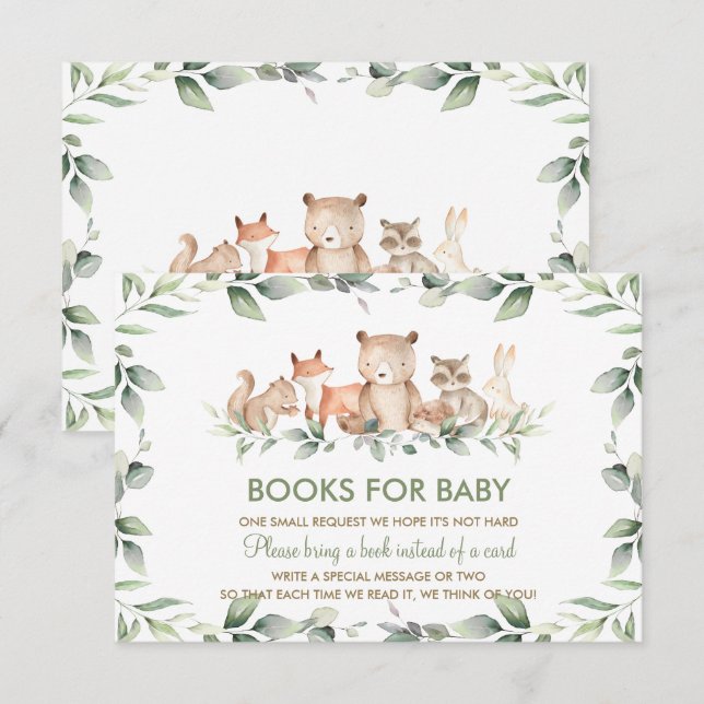 Chic Woodland Animals Grünbücher für Kinderkarte Einladung (Vorne/Hinten)