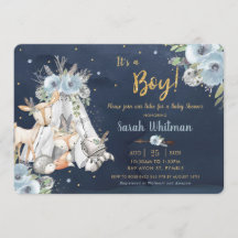 Chic Woodland Animals Tribal Navy Gold Baby Dusche