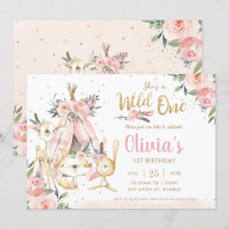 Chic Woodland Animals Tribal Wild 1 1. Geburtstag Einladung