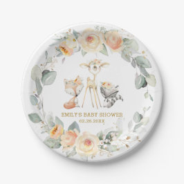 Chic Woodland Animals Yellow Floral Baby Dusche Pappteller